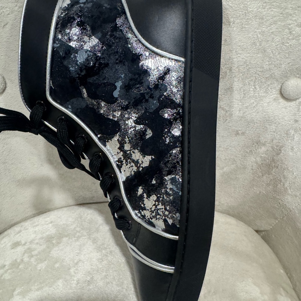 Christian Louboutin Black and Silver High-Top Sneakers - Picture 9 of 11